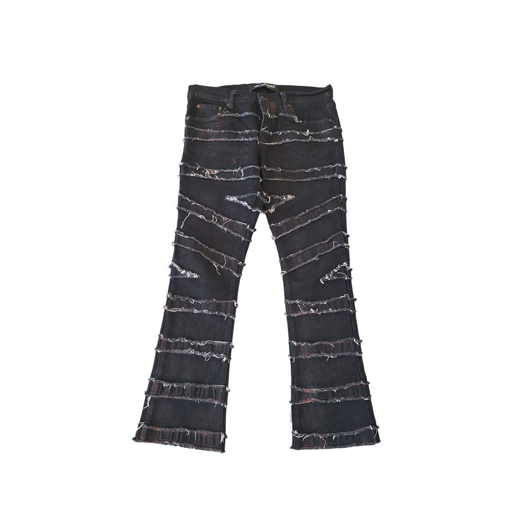Valabasas Mens‎ 32 Stacked Skinny Black Jeans Patchwork Frayed Distressed